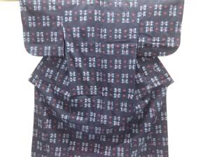 アンティーク　木綿本場久留米絣　井桁に枡模様着物